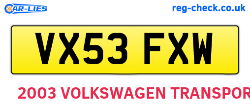 VX53FXW are the vehicle registration plates.