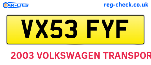 VX53FYF are the vehicle registration plates.