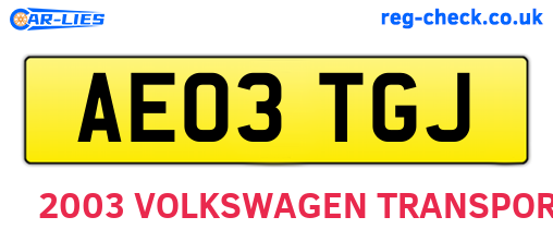 AE03TGJ are the vehicle registration plates.