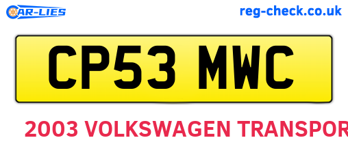CP53MWC are the vehicle registration plates.