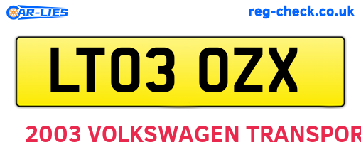 LT03OZX are the vehicle registration plates.