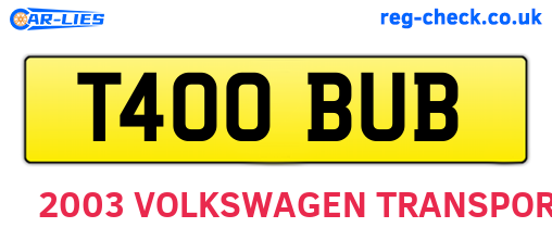 T400BUB are the vehicle registration plates.