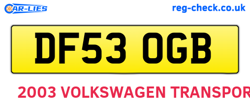 DF53OGB are the vehicle registration plates.