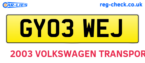 GY03WEJ are the vehicle registration plates.