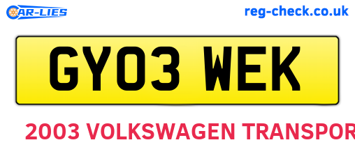 GY03WEK are the vehicle registration plates.