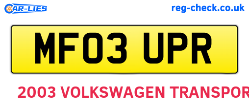 MF03UPR are the vehicle registration plates.
