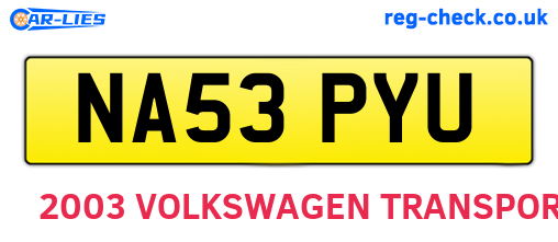 NA53PYU are the vehicle registration plates.