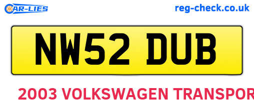 NW52DUB are the vehicle registration plates.