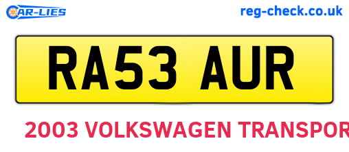 RA53AUR are the vehicle registration plates.