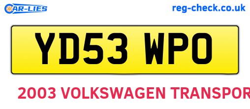 YD53WPO are the vehicle registration plates.