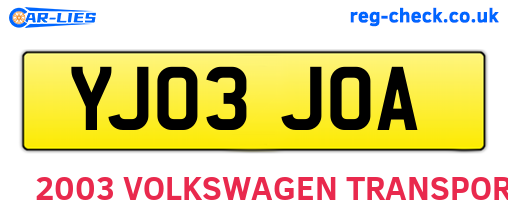 YJ03JOA are the vehicle registration plates.