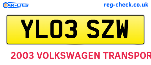 YL03SZW are the vehicle registration plates.