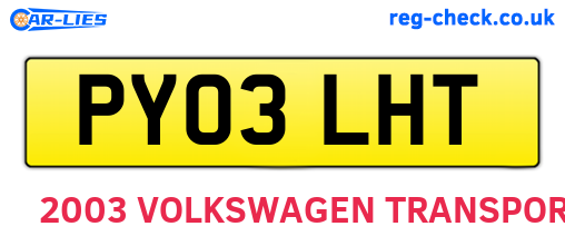 PY03LHT are the vehicle registration plates.