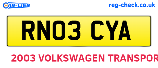 RN03CYA are the vehicle registration plates.