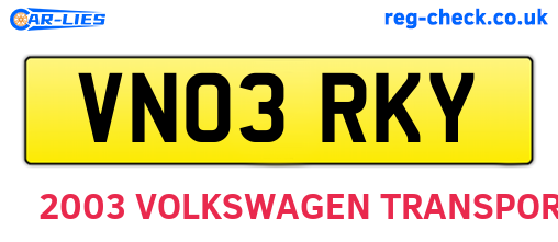 VN03RKY are the vehicle registration plates.