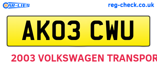 AK03CWU are the vehicle registration plates.