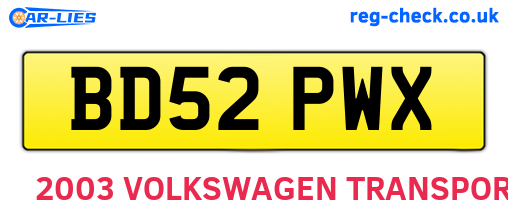 BD52PWX are the vehicle registration plates.