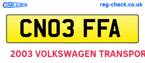 CN03FFA are the vehicle registration plates.