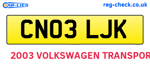 CN03LJK are the vehicle registration plates.