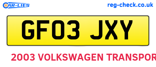 GF03JXY are the vehicle registration plates.