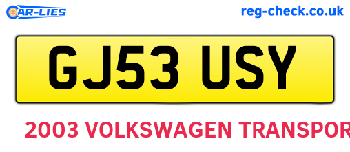 GJ53USY are the vehicle registration plates.