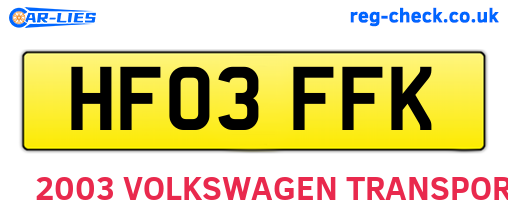 HF03FFK are the vehicle registration plates.
