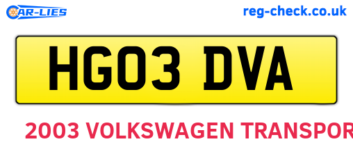 HG03DVA are the vehicle registration plates.