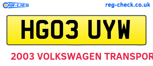 HG03UYW are the vehicle registration plates.