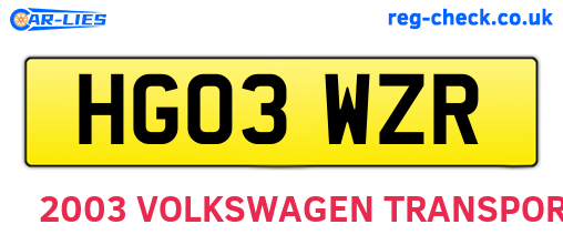 HG03WZR are the vehicle registration plates.