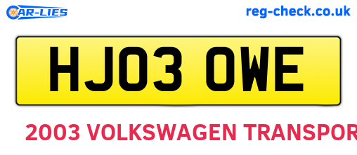 HJ03OWE are the vehicle registration plates.