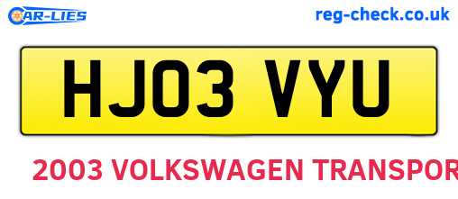 HJ03VYU are the vehicle registration plates.