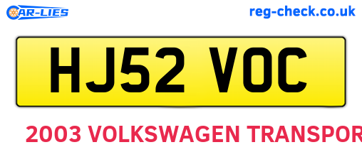 HJ52VOC are the vehicle registration plates.