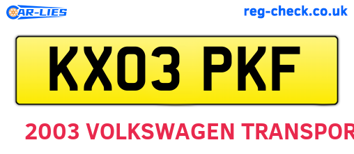 KX03PKF are the vehicle registration plates.