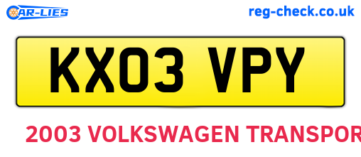KX03VPY are the vehicle registration plates.