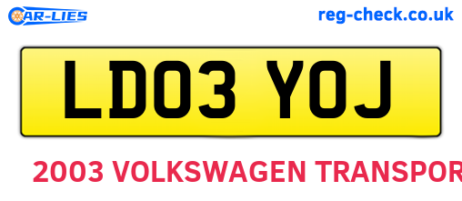 LD03YOJ are the vehicle registration plates.