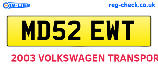 MD52EWT are the vehicle registration plates.