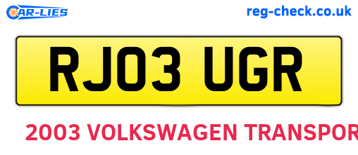 RJ03UGR are the vehicle registration plates.