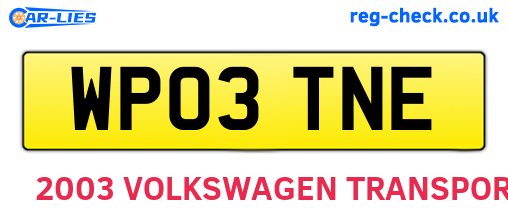 WP03TNE are the vehicle registration plates.