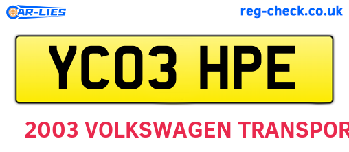 YC03HPE are the vehicle registration plates.