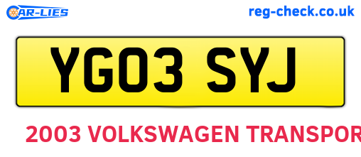 YG03SYJ are the vehicle registration plates.
