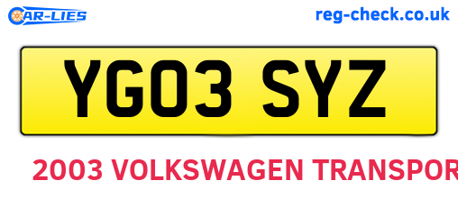 YG03SYZ are the vehicle registration plates.