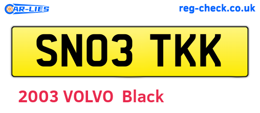 SN03TKK are the vehicle registration plates.