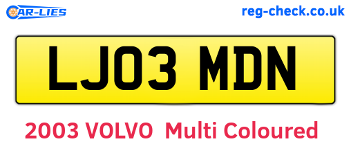 LJ03MDN are the vehicle registration plates.