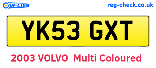 YK53GXT are the vehicle registration plates.