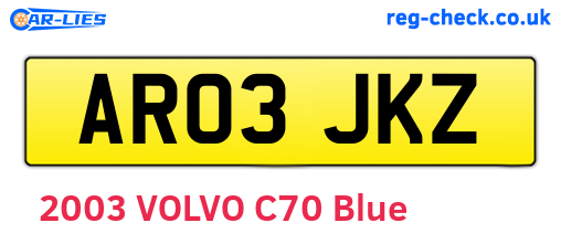 AR03JKZ are the vehicle registration plates.
