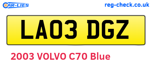 LA03DGZ are the vehicle registration plates.