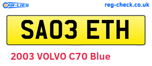 SA03ETH are the vehicle registration plates.