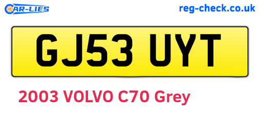 GJ53UYT are the vehicle registration plates.