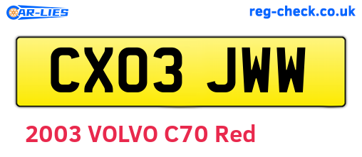 CX03JWW are the vehicle registration plates.