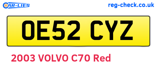 OE52CYZ are the vehicle registration plates.